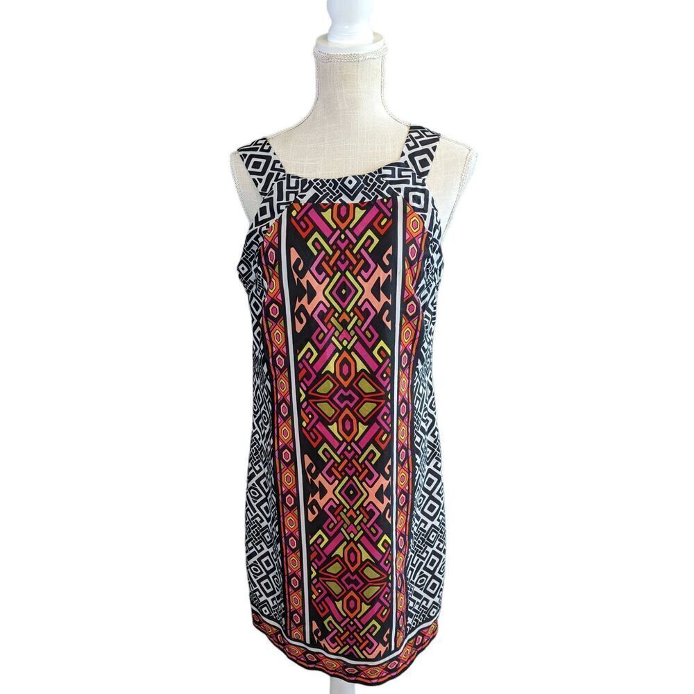 Madison Leigh Dress Women's 10 Sleeveless Geometric Midi Red Black Lined